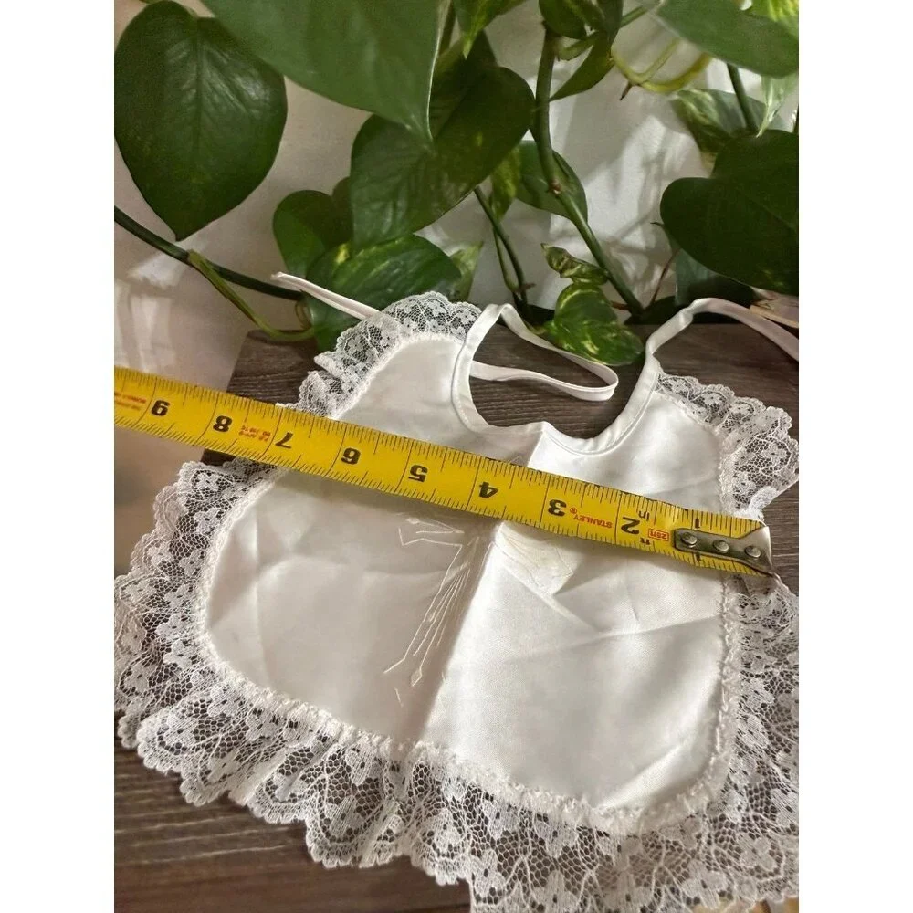 Vintage Satin Baptism Bib with Lace Trim